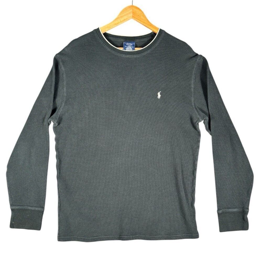 Polo Ralph Lauren Shirt Sz L Gray Thermal Waffle Cotton Casual Classic Fall Spri